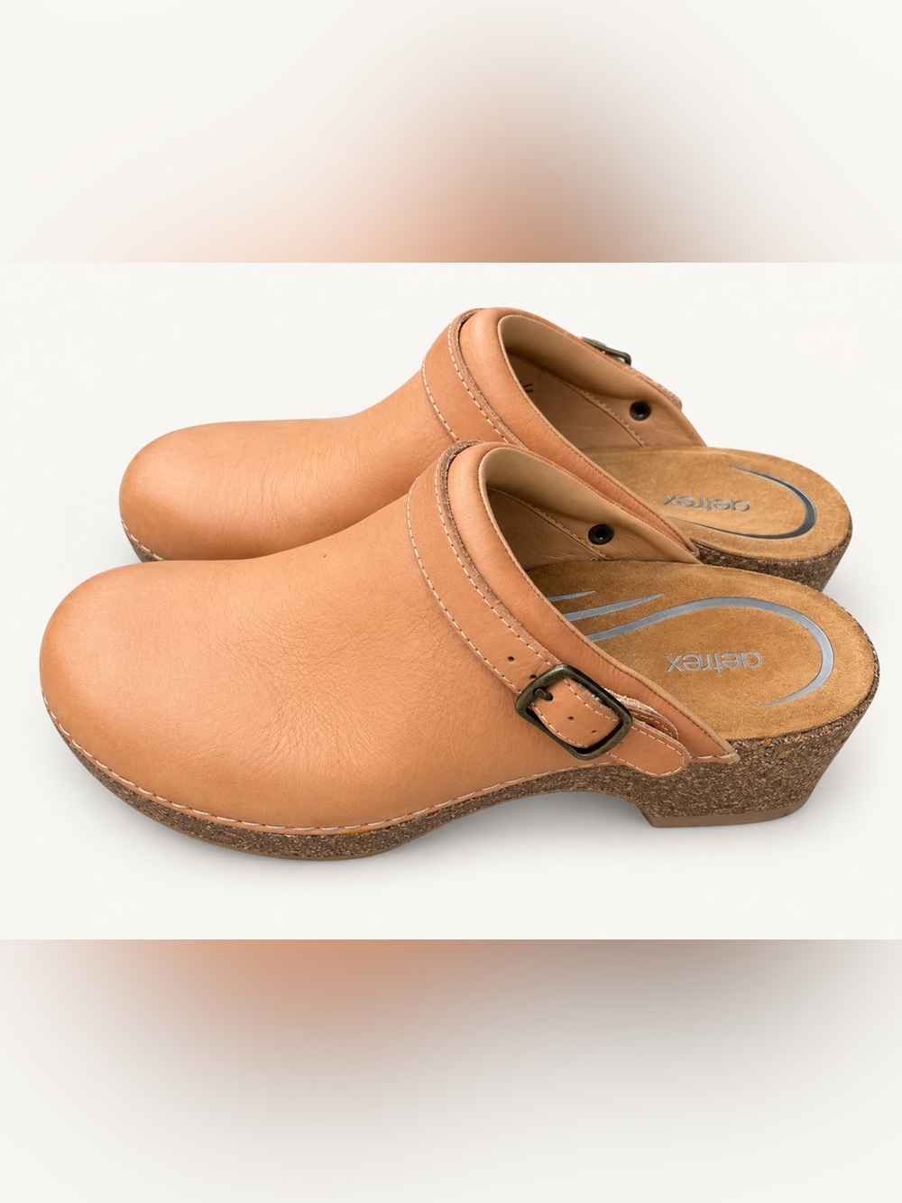 Aetrex Beckie Tan Genuine Leather Clogs Mules Buckle Women’s US 8.5 EU 39 - Picture 3 of 6